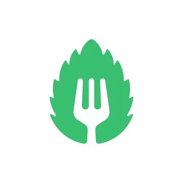 Eco Fork Leaf Symbol. Leaf shape with a fork silhouette. Web Icon Logo Templa Stock Illustration