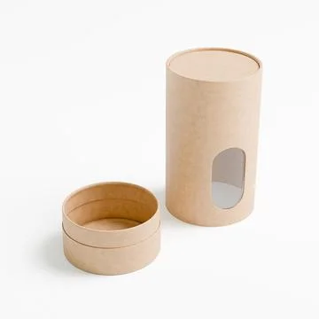 Eco-freindly cylindrical paper packaging with clear window Illustrazione stock