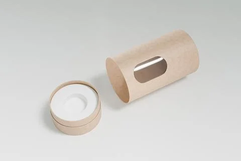 Eco-freindly cylindrical paper packaging with clear window Stock Illustration