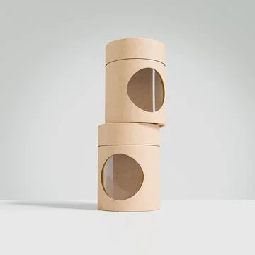 Eco-freindly cylindrical paper packaging with clear window Stock Illustration