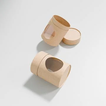 Eco-freindly cylindrical paper packaging with clear window Stock Illustration