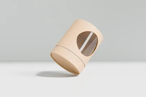 Eco-freindly cylindrical paper packaging with clear window box Stock Illustration