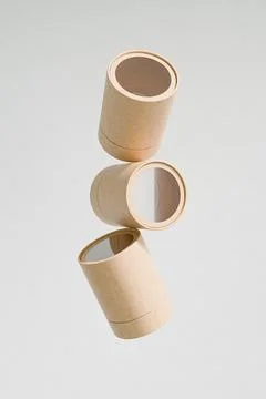 Eco-freindly cylindrical paper packaging with clear window, craft paper box Illustrazione stock
