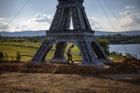 Eco-friendly 3D printed Eiffel Tower brings Olympic fever to Czechia, Most, Czec Stock Photos