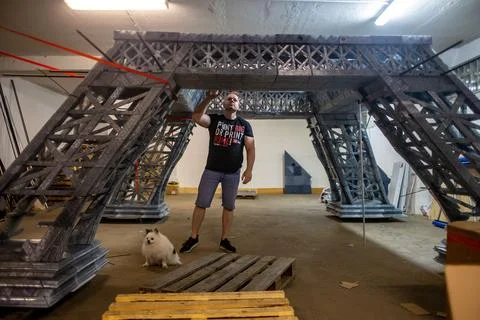Eco-friendly 3D printed Eiffel Tower brings Olympic fever to Czechia, Prague, Cz Stock Photos