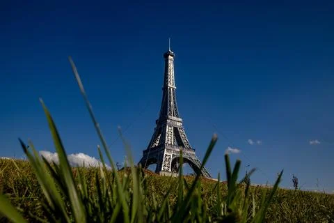 Eco-friendly 3D printed Eiffel Tower brings Olympic fever to Czechia, Most, Czec Stock Photos