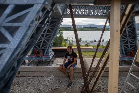 Eco-friendly 3D printed Eiffel Tower brings Olympic fever to Czechia, Most, Czec Stock Photos