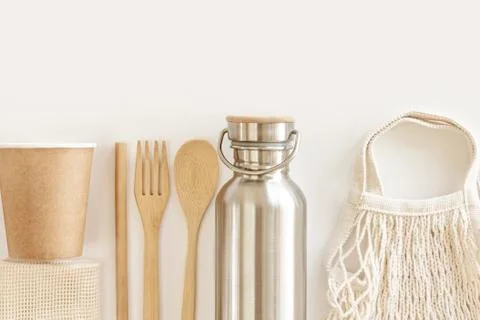 Eco friendly accessories, zero waste, plastic free concept, sustainable Stock Photos