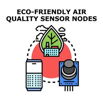 Eco friendly air quality sensor nodes monitoring environment Stock Illustration