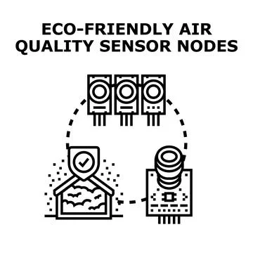 Eco friendly air quality sensor nodes monitoring environment Stock Illustration