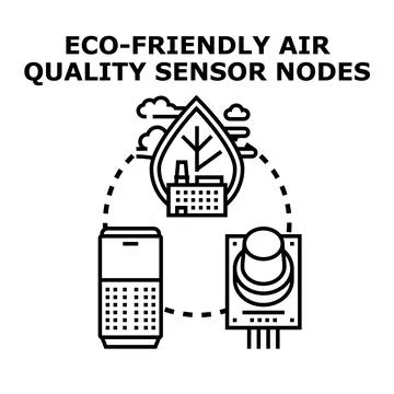 Eco friendly air quality sensor nodes monitoring environment Stock Illustration