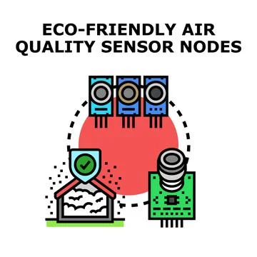 Eco friendly air quality sensor nodes monitoring environment Stock Illustration