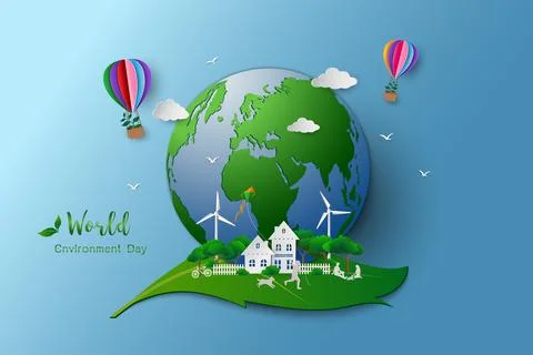 Eco friendly and environment conservation concept,family happy and relax with Stock Illustration