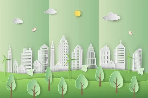 Eco friendly and save the environment conservation concept with clean city on Illustrazione stock
