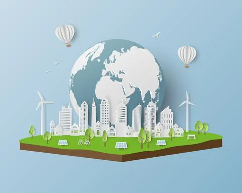 Eco friendly and save the environment conservation concept with clean city on Stock Illustration