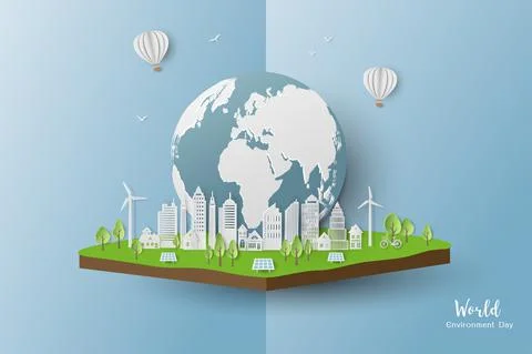 Eco friendly and save the environment conservation concept,paper art clean ci Stock Illustration