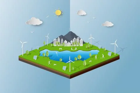 Eco friendly and save the environment conservation concept,paper art eco city Stock Illustration