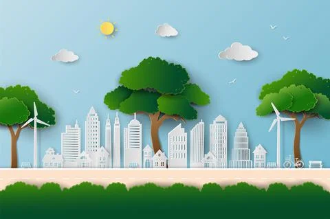 Eco friendly and save the environment conservation concept,landscape with cle Stock Illustration