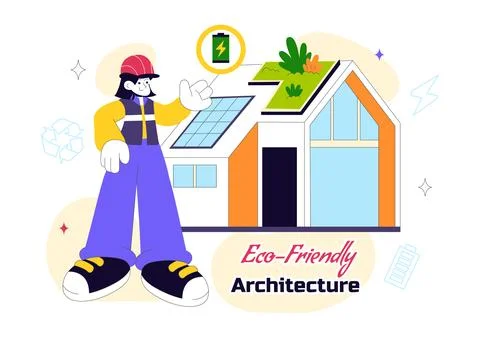 Eco Friendly Architecture Vector Illustration with Sustainable House Solar .. Ilustración de archivo