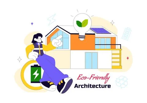 Eco Friendly Architecture Vector Illustration with Sustainable House Solar .. Ilustración de archivo