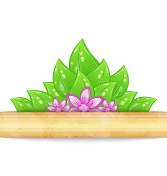 Eco friendly background with green leaves, flower, wooden texture Illustrazione stock