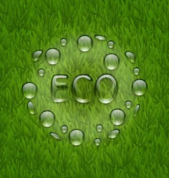Eco friendly background with water drops on fresh green grass texture Illustrazione stock