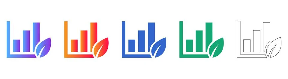 Eco Friendly Bar Chart Vector Icon Set Stock Illustration