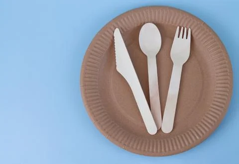 Eco-friendly biodegradable paper tableware served for one person top view Stock Photos