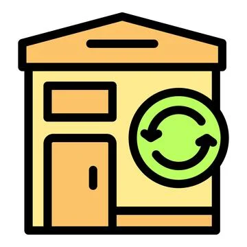 Eco friendly building implementing sustainable practices with recycling syste Ilustración de archivo