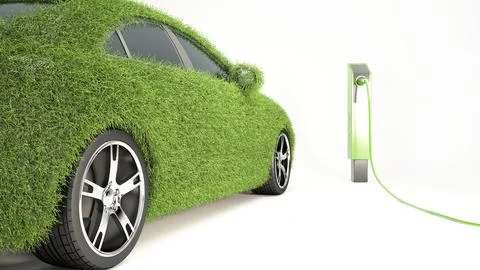 Eco friendly car concept with electric vehicle charging station, EV car iso.. Stock Illustration