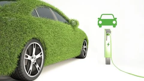 Eco friendly car concept with electric vehicle charging station, EV car iso.. Stock Illustration