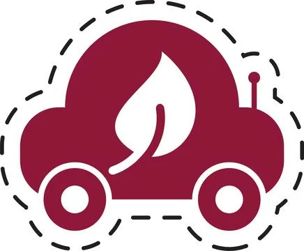 Eco friendly car icon with leaf symbol, dashed outline, clean energy concept Stock Illustration