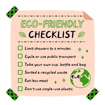 Eco-friendly checklist. Vector hand drawn cartoon kawaii character illustration Stock Illustration