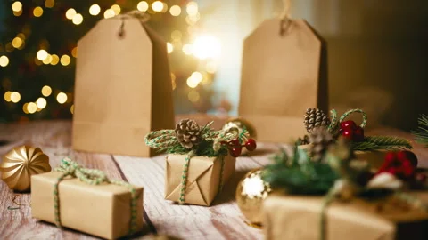 Eco Friendly Christmas Presents Handmade Decor Stock Footage 320290563