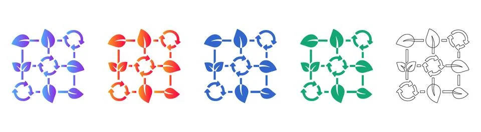 Eco Friendly Circular Process Flow Icons Stock Illustration