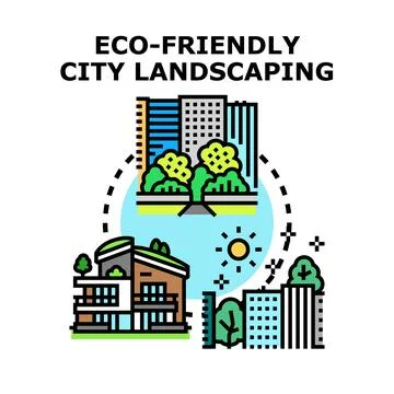 Eco friendly city landscaping developing sustainable urban environment Stock Illustration