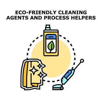 Eco friendly cleaning agents and process helpers line art Stock Illustration
