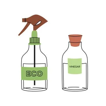 Eco-friendly cleaning products. Flat vector illustration of homemade green cl Stock Illustration