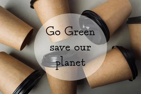 Eco Friendly Coffee Cups with Environmental Message Stock Photos