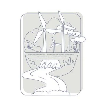 Eco Friendly with Dam and Wind Electricity Generator Vector Illustration Stock Illustration