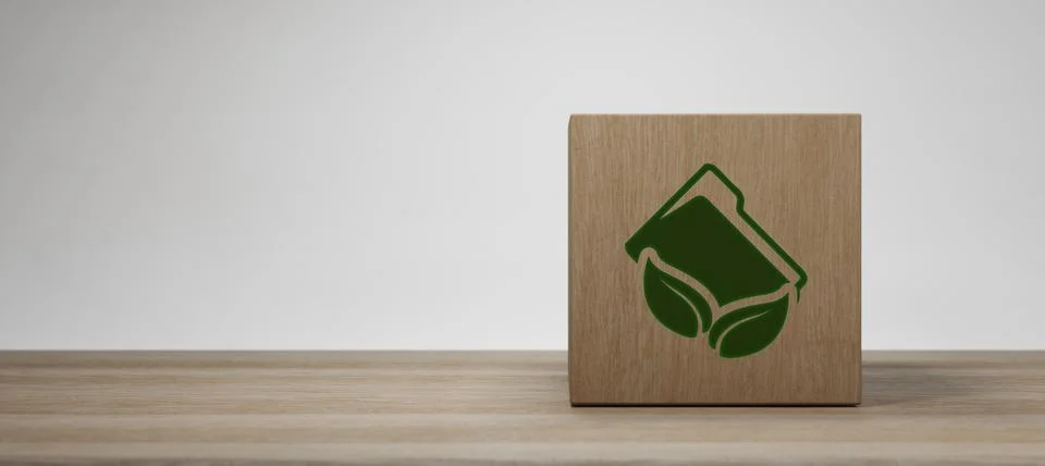 Eco Friendly Data Management Concept on Wooden Block 3D Render Illustrazione stock