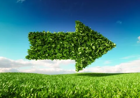 Eco friendly development concept. 3d rendering of single arrow icon on fresh 库存插图