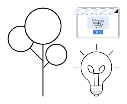 Eco-Friendly E-Commerce Innovation Represented with Tree, Online Storefront.. Stock-Illustration