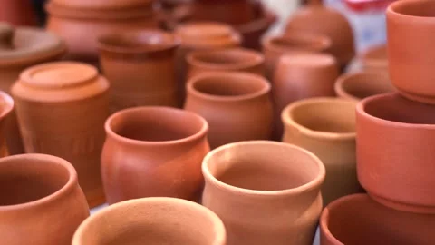 Eco-friendly earthenware in assorted designs for sale Stock Footage 147967960