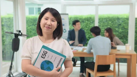 Eco friendly eco go green Gen Z net zero ESG SDGs office consultant in work.. Stock Footage 312801034