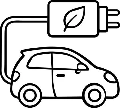 Eco friendly electric car with plug and leaf Ilustração Stock