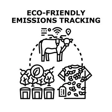 Eco friendly emissions tracking and sustainable production process Stock Illustration