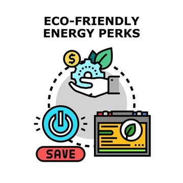 Eco friendly energy perks saving sustainability technology Stock Illustration