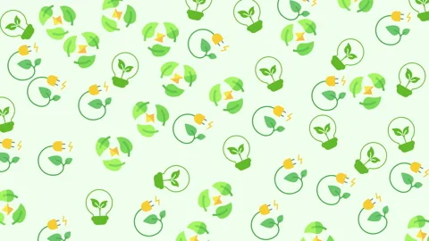Eco Friendly Energy Seamless Pattern Animation with Green Leaves and Sustain Video stock 337440338