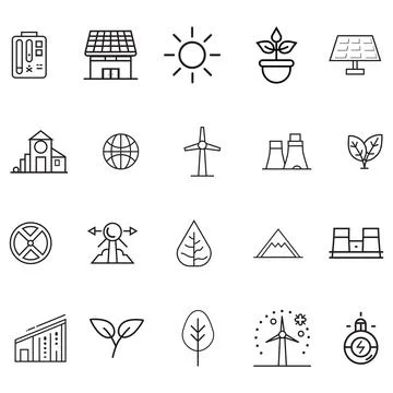 Eco Friendly Energy Vector Icon Set in Black and White Style Stock Illustration